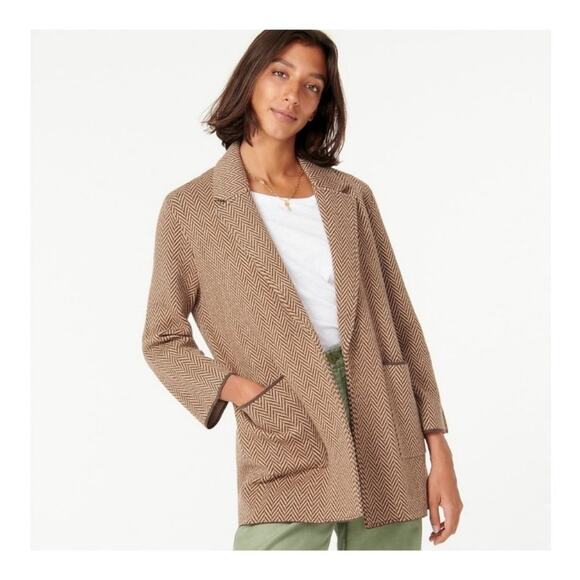 NEW J. Crew Sophie Sweater Blazer XXL Brown Chevron Open Front Merino Wool AQ412 - Picture 1 of 9